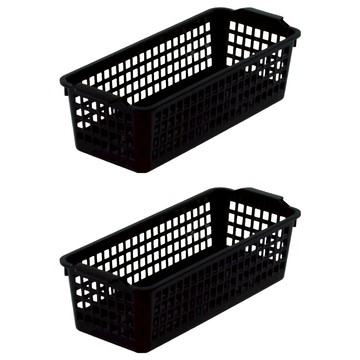INOMATA 冰箱收納籃 多功能收納筐塑膠收納籃  黑色  2個