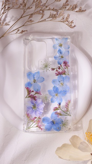 清雅系列 壓花飛燕花配水晶草 可訂製各類手機型號
