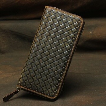 皮夾瘋馬皮長夾-經典編織紋大容量手拿男錢包73qs8【獨家進口】【米蘭精品】