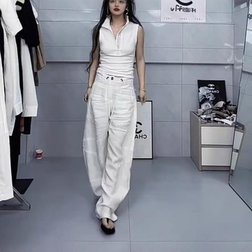 25389大愛美依緣2025夏季新款韓版立領修身無袖背心休閑闊腿褲潮