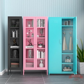 鐵藝書柜玻璃門客廳展示柜窄柜陽臺儲物柜出租房衣柜收納柜