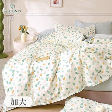 【DUYAN 竹漾】精梳純棉三件式枕套床包組 金杏扇葉 台灣製(加大)