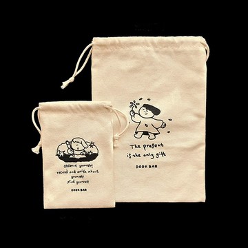 OOOK BAR 原創插畫帆布束口袋 迷你抽繩收納袋 手帳文具收納袋 文