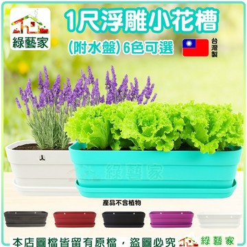 【綠藝家】台灣製1尺浮雕小花槽(附水盤)共有6個顏色可選 1尺彩盆 壁掛盆 蔬菜盆 多肉植物盆 育苗盆