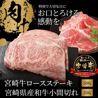 ふるさと納税 木城町 宮崎牛ロースステーキ500g　宮崎県産和牛小間切れ200g (木城町)