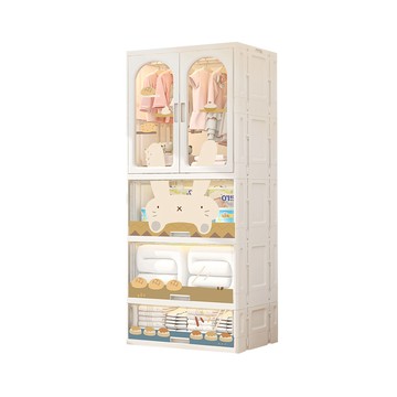【Yeya也雅】58面寬速組型萌兔印花雙開門兒童衣櫃(2掀蓋+1抽屜)-多色可選麵包物語