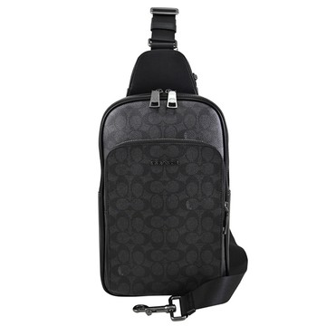 COACH CZ393 ETHAN 花紋LOGO前口袋單肩胸口/後背包.黑灰