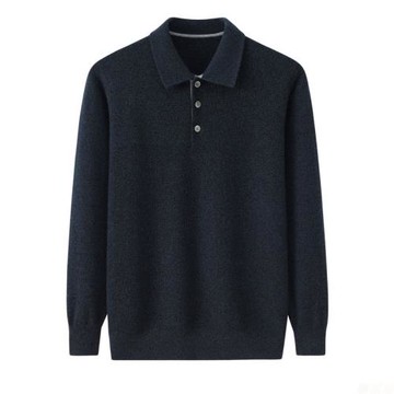 秋冬新款100純山羊絨衫男翻領保暖加厚長袖純色商務紳士針織毛衣