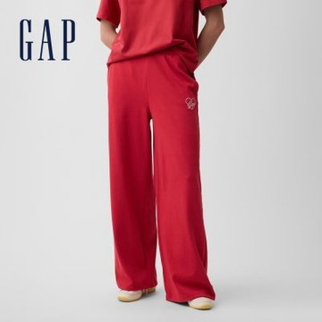 【GAP】法式毛圈布愛心 LOGO 寬鬆運動褲-深紅色(897958)