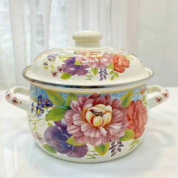 熱銷/免運 琺瑯鍋 牛奶鍋 微壓鍋 燜燒鍋  德國琺瑯微壓湯鍋 家用煮鍋 不粘鍋 燉肉煲湯雙耳燉鍋 琺瑯花姿胖鍋18cm20cm22cm26cm加厚搪瓷湯鍋平底燉鍋1L3L5L煮面鍋