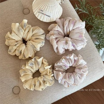 韓系溫柔褶皺碎花大腸發圈女甜美氣質大腸圈發繩百搭頭繩網紅頭花