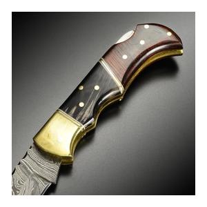 折りたたみナイフ ダマスカス鋼 ロックバック式 レザーシース付 DM1214