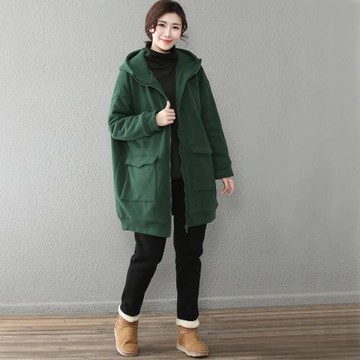 2024冬季新皇森羊羔絨加絨加厚中長款連帽開衫衛衣女寬松休閑外套