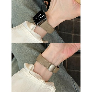 《台灣出貨》超質量 適用 APPLE WATCH 磨砂真皮 磁吸錶帶 S11 S10 S9 44 46mm 女士錶帶