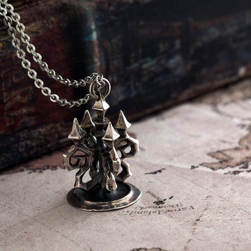 +光明祈願+ 925純銀飾 中古世紀立體吊燈燭台造型項鍊墜飾 單墜價