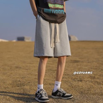 灰色運動褲男夏季薄款休閑短褲直筒寬松五分褲日系cityboy褲子潮