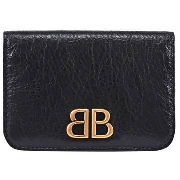BALENCIAGA 巴黎世家 765631 揉製小羊皮扣式零錢卡包.黑金