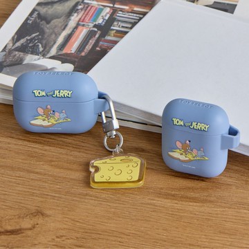 湯姆貓與傑利鼠起司逃跑強悍防摔AirPods保護套(附吊飾)