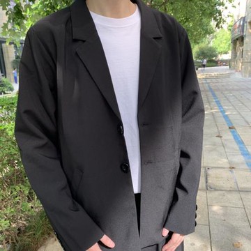休閑西裝外套高級感男寬松中性商務休閑小個子百搭黑色西服上衣