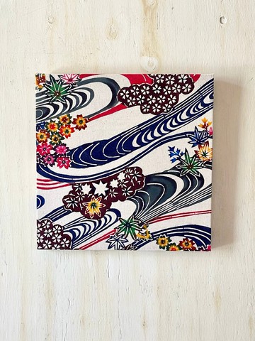 [日本境內免運費] 手染紅型/流水櫻花楓/方形布面板/30cm x 30cm [請參閱日本境外運費]