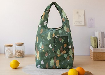 【森林走走-墨綠-優雅寬底購物袋】環保提袋 / 可摺疊收納