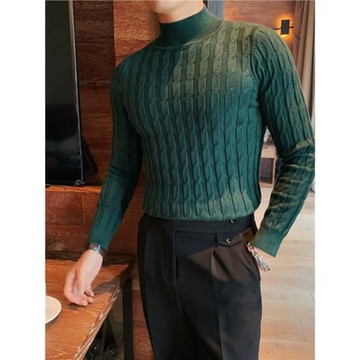 半高領男士打底衫秋冬款潮牌提花毛衣男款冬季保暖修身中領針織衫