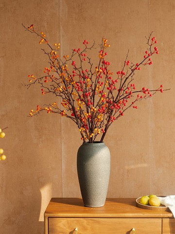 南十字星 中式仿真冬青果如意紅果發財漿果枝假花客廳電視柜裝飾