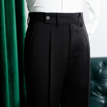 HIGH意式那不勒斯西褲男士英倫商務修身小直筒雙褶卷邊高腰長褲子