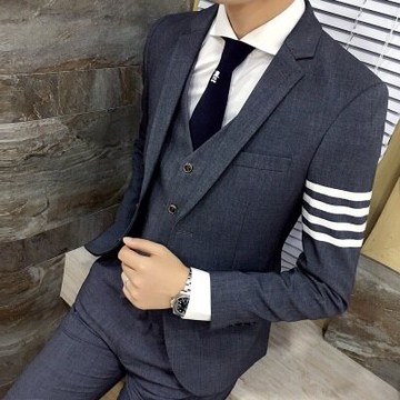 西裝外套西服套裝(三件套)-休閒四線條紋造型伴郎男裝3色73hc30【獨家進口】【米蘭精品】