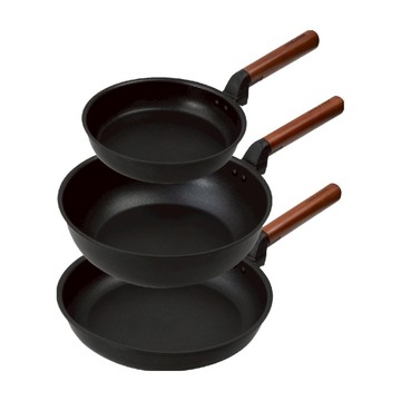 COOK & COOK 電磁爐適用 MIRACLE IH Pyramid 塗層平底鍋3件組  平底鍋22cm + 平底鍋28cm + 深炒鍋28cm  黑色  1組