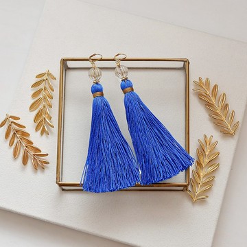 耳夾／Volume tassel earrings／藍色