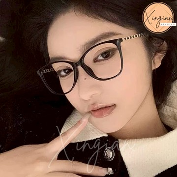 🌼X-I SHOP🌼台灣現貨🇹🇼 高級感鏈條小香風貓型平光鏡 文青眼鏡 明星同款 小紅書 ins 造型 時尚配件2157