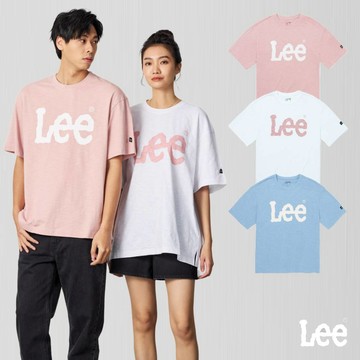 Lee 男女適穿 大LOGO寬鬆短袖T恤 天藍 灰粉 白色 LB402054