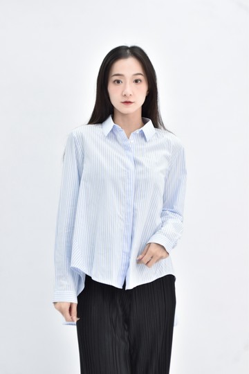 (L) t skirt 棉質純棉長袖條紋藍色襯衫上衣