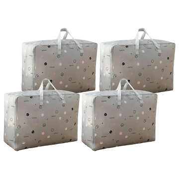 小麥購物 印花牛津棉被收納袋 L2083  4個  灰圈圈  60 x 50 x 25cm