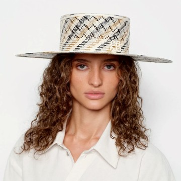 Ruslan Baginskiy RB多色斜條編織平頂水手草帽 - S