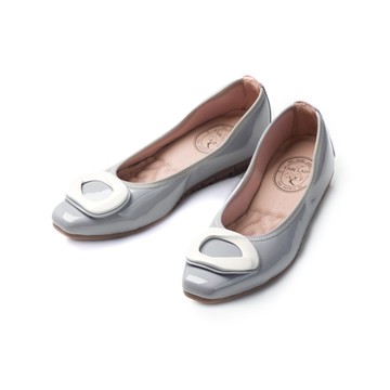 我的旅行日記  莫蘭迪色軟漆皮平底娃娃鞋 鏡面灰 (502997)