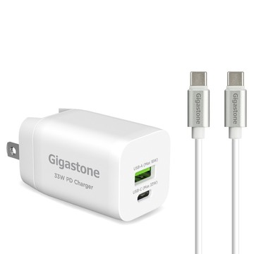 GIGASTONE 立達 PD-6330W + CC-7600W快充組 USB-C to USB-C傳輸線 + 電源供應器32.8 x 31.8 x 61.2mm 58g  PD-6330W + CC-7600W  1組  白色