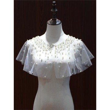 婚紗披肩夏季配裙子新娘外搭防曬小外套女百搭流蘇斗篷珍珠加大碼