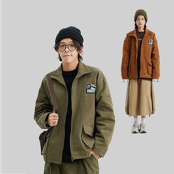 秋冬男女工裝口袋日系外套厚款寬松情侶夾克
