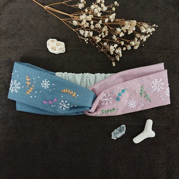 來自海的靈感系列-雪花珊瑚草雙拼雙色手工刺繡髮帶