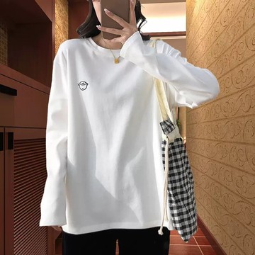 衣時尚 上衣卹 打底衫 印花T卹 保暖中大尺寸 M-3XL新款寬鬆中長款德絨打底衫內搭上衣-5863.