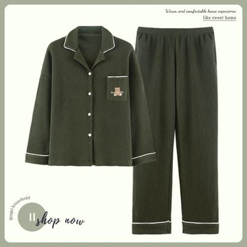 睡衣女春秋季純棉長袖2025年新款華夫格可外穿秋冬女士家居服套裝