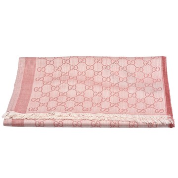 GUCCI 古馳 經典GG緹花純羊毛雙色披肩/圍巾(玫瑰粉-70X195cm)
