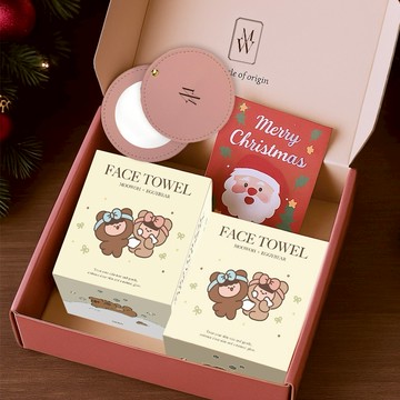 [快速出貨]聖誕限定x蛋塔熊妹聯名禮盒🧣【MOOWOH慕沃珍選】 環保好柔洗臉巾2入禮盒(贈皮革隨身鏡+祝福卡)寵物友善保養