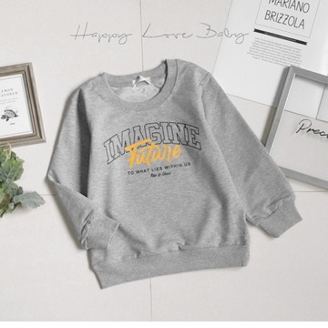 百搭鮮黃美式字母淺灰舒適棉質長袖上衣 秋冬童裝 男童上衣 男童長袖 男童棉T 長袖上衣 秋冬上衣