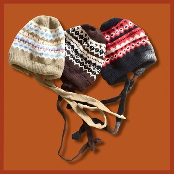 【台灣現貨】民族風 針織 條紋 毛帽 費爾島 保暖帽｜秋冬 韓國風 毛絨 包頭帽 時尚百搭款