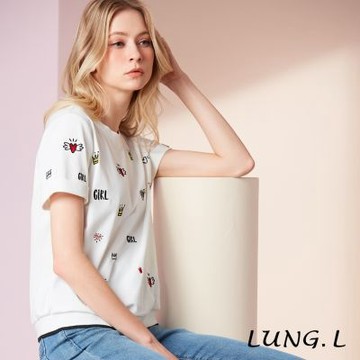 LUNG.L林佳樺 白色愛心皇冠電繡圓領休閒短袖上衣 LW53A