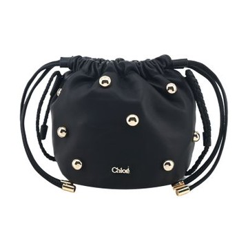 Chloe 經典品牌LOGO鉚釘抽繩束口水桶包(黑色)