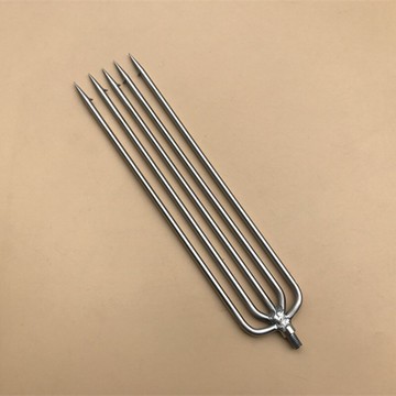 加長版不銹鋼5齒小平叉頭 扁平魚叉圓尖帶倒刺 8mm螺口叉子不帶桿